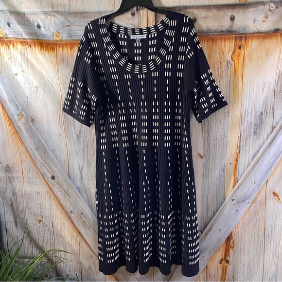 Danny & Nicole Dresses & Skirts - Danny and Nicole Black White Knit Sweater Dress Elbow Sleeve Fit & Flare 2X